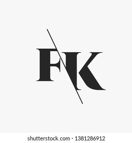 Initial Letter FK Monogram Sliced. Modern logo template isolated on gray background