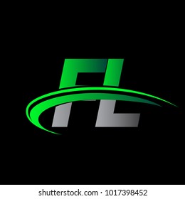 initial letter FL logotype company name colored green and black swoosh design. vector logo for business and company identity.