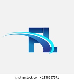 initial letter FL logotype company name colored blue and swoosh design. vector logo for business and company identity.
