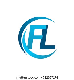 initial letter FL logotype company name blue circle and swoosh design. vector logo for business and company identity.