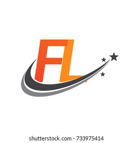 initial letter FL logotype company name colored orange and grey swoosh star design. vector logo for business and company identity.