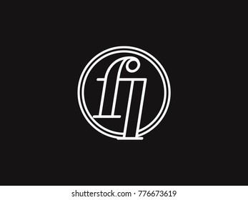 Initial letter fl lowercase outline inside the circle logo template white on black background