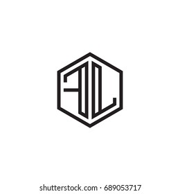 Initial letter FL, minimalist line art monogram hexagon logo, black color