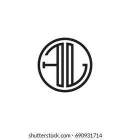 Initial letter FL, minimalist line art monogram circle logo, black color