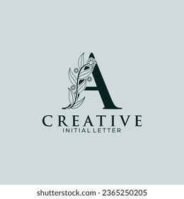 Initial Letter A and Floral Logo vector, Botanical Minimalistic Letter Feminine Logos with Organic Plant Elements
