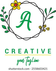 Initial Letter A and Floral Logo vector, Botanical Minimalistic Letter Feminine Logos with Organic Plant Elements