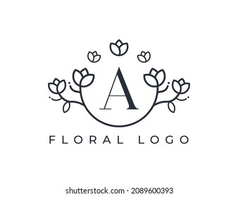 initial letter A Flower logo Design. Floral Logo Vector illustrations. 
Vector Logo design for natural products, flower shop, cosmetics, Floral, Organic, ecology concepts, health, spa.