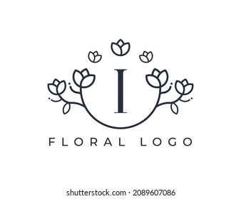 initial letter I Flower logo Design. Floral Logo Vector illustrations. 
Vector Logo design for natural products, flower shop, cosmetics, Floral, Organic, ecology concepts, health, spa.