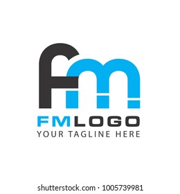 Initial Letter FM Linked Circle Lowercase Logo Black Blue Icon Design Template Element