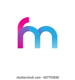 initial letter fm linked circle lowercase logo pink blue purple
