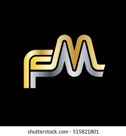 Initial Letter FM Linked Design Logo Gold Silver
