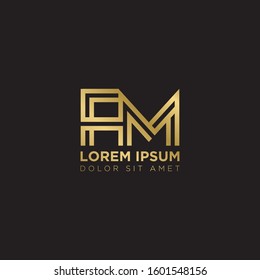 Initial Letter FM linked uppercase overlap modern gold logo vector design template. Suitable for business, consulting group company.
