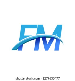 initial letter FM logotype company name colored blue and swoosh design. vector logo for business and company identity.