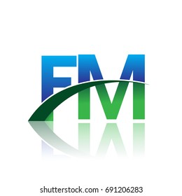 initial letter FM logotype company name colored blue and green swoosh design. vector logo for business and company identity.
