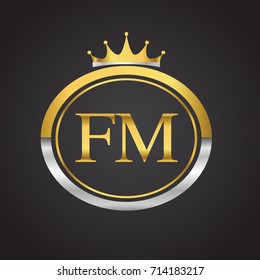 initial letter FM logotype company name with oval shape and crown, gold and silver color. vector logo for business and company identity.