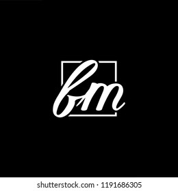 Initial letter FM MF minimalist art monogram shape logo, white color on black background