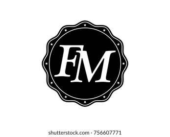 Initial letter FM monogram logo black seal stamp lace