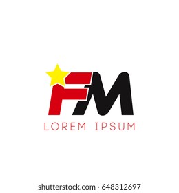 Initial letter fm yellow star logo red black