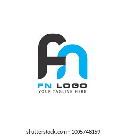 Initial Letter FN Linked Circle Lowercase Logo Black Blue Icon Design Template Element