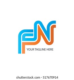 Initial Letter FN Linked Design Logo Blue Orange