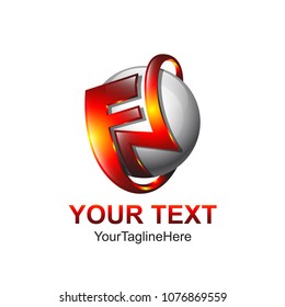 Initial letter FN logo template colored red orange sphere design for business and company identity