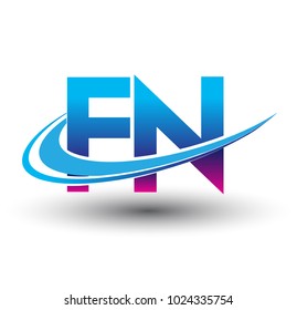 initial letter FN logotype company name colored blue and magenta swoosh design. vector logo for business and company identity.