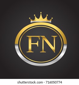 initial letter FN logotype company name with oval shape and crown, gold and silver color. vector logo for business and company identity.