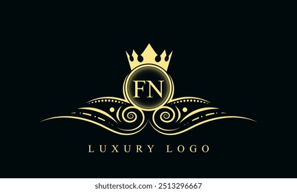 Letra inicial FN design de logotipo de luxo. FN Luxurious Royal Golden Logo design