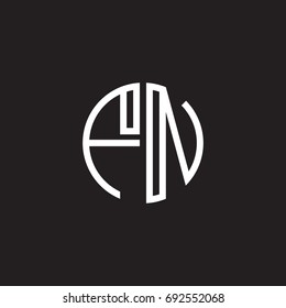 Initial letter FN, minimalist line art monogram circle shape logo, white color on black background