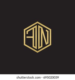 Initial letter FN, minimalist line art hexagon logo, gold color on black background