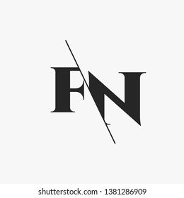 Initial Letter FN Monogram Sliced. Modern logo template isolated on gray background