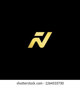 Initial letter FN NF minimalist art logo, gold color on black background.