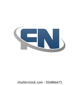 initial letter FN swoosh ring company logo blue gray