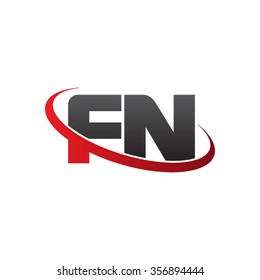 initial letter FN swoosh ring company logo red black