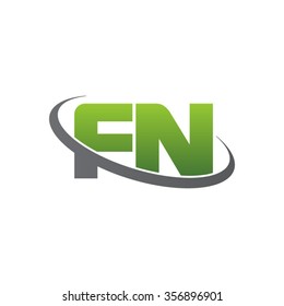 initial letter FN swoosh ring company logo green gray