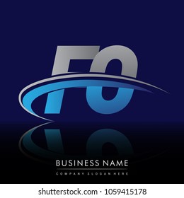 initial letter FO logotype company name colored blue and grey swoosh design. vector logo for business and company identity.