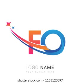 initial letter FO logotype company name colored orange, red and blue swoosh star design. vector logo for business and company identity.