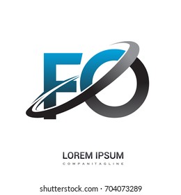 initial letter FO logotype company name colored blue and grey swoosh design. logo design for business and company identity.