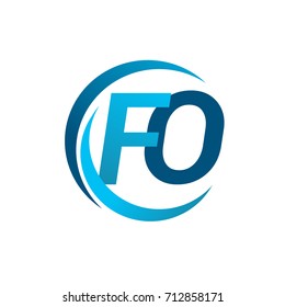 initial letter FO logotype company name blue circle and swoosh design. vector logo for business and company identity.