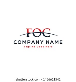 Initial letter FOC, overlapping movement swoosh horizon logo company design inspiration in red and dark blue color vector