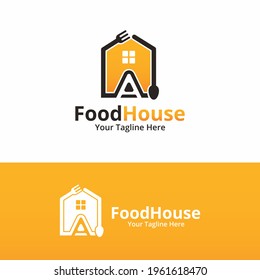Initial letter A food house Logo Design Template. Illustration vector graphic. Design concept fork, spoon, letter With house symbol. Perfect for restaurant, cooking business