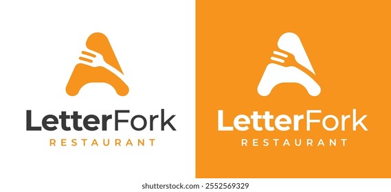 Initial Letter A with Fork Icon Logo Inspiration. Fork with Letter A Logo for Restaurant, Catering, Cafe, and Food Service Branding. Alphabet Restaurant Vector Logo Illustration.