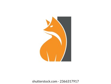 Letra inicial I con diseño de logotipo de Fox. Logo de la letra Fox I con plantilla de diseño animal
