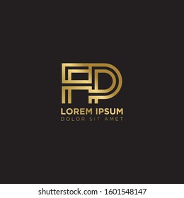 Initial Letter FP linked uppercase overlap modern gold logo vector design template. Suitable for business, consulting group company.