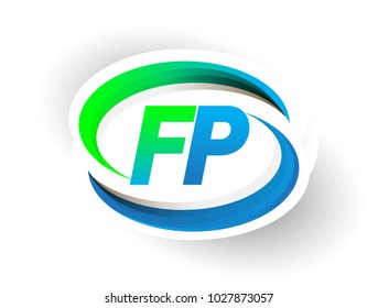 initial letter FP logotype company name colored blue and green swoosh design, modern logo concept. vector logo for business and company identity.