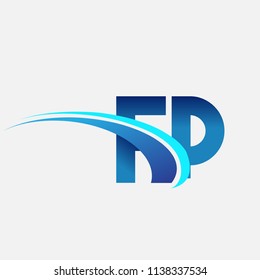 initial letter FP logotype company name colored blue and swoosh design. vector logo for business and company identity.