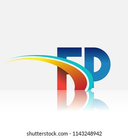 initial letter FP logotype company name colored red and blue and swoosh design. vector logo for business and company identity.
