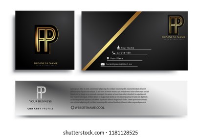 initial letter FP logotype company name colored gold elegant design. Vector sets for business identity on black background.