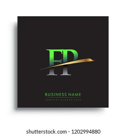 initial letter FP logotype company name colored green and gold swoosh design. vector logo for business and company