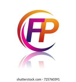 initial letter FP logotype company name orange and magenta color on circle and swoosh design. vector logo for business and company identity.